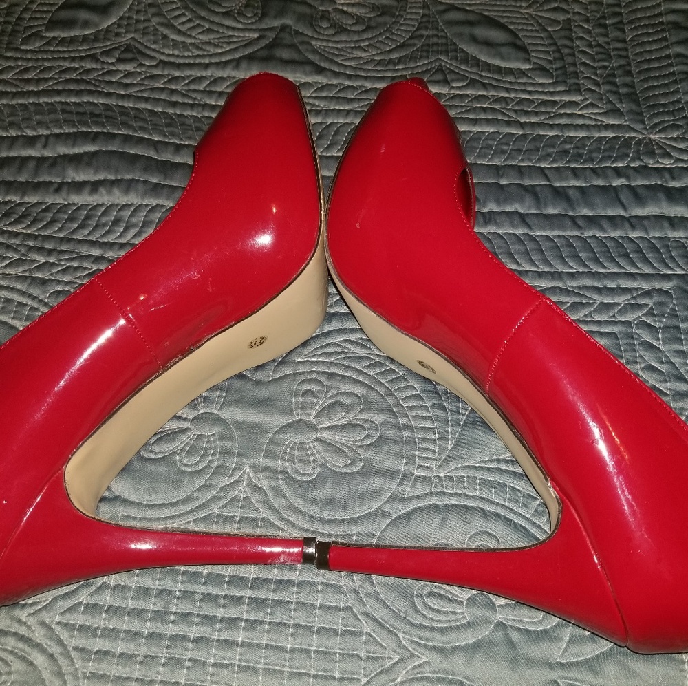 Red peep-toe stiletto